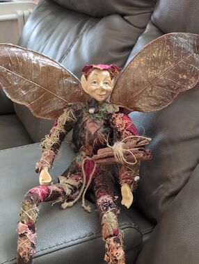 Handcrafted Fairy Doll with Leaf Wings - Brown & Rust Accents